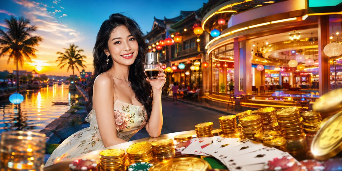 Không gian cà phê Hội An với người dùng tham gia trò chơi bài trực tuyến trên điện thoại