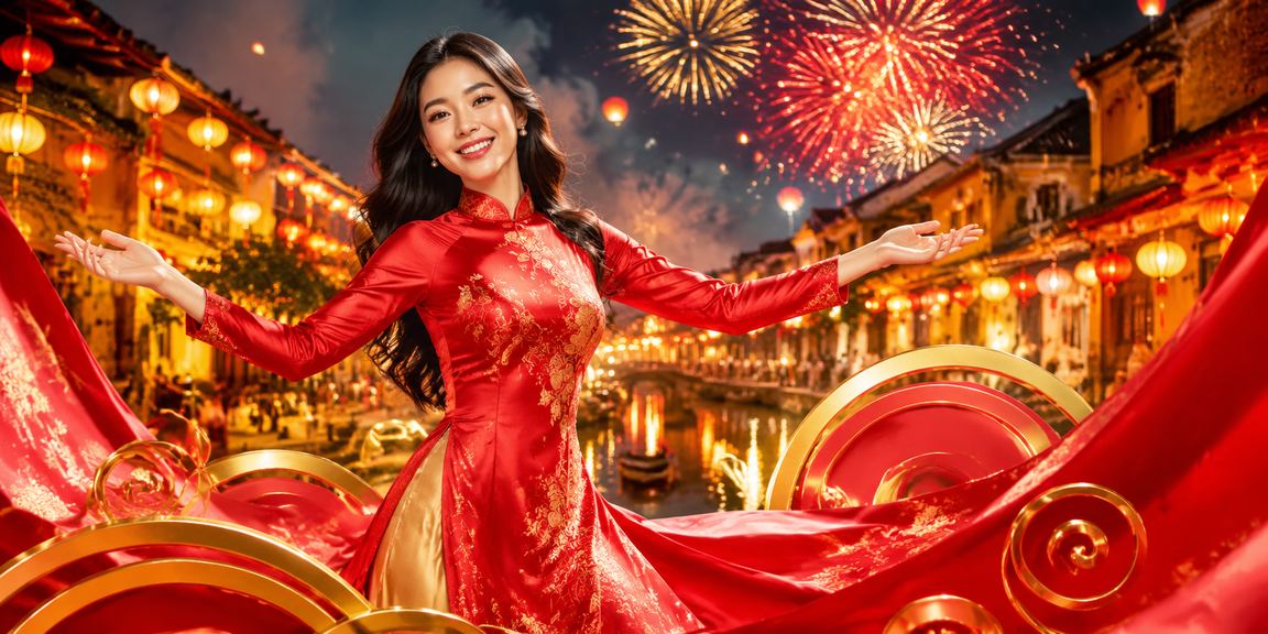 Người dùng tại Hội An nhận hoàn tiền sau khi chơi xổ số tại 949 với trang phục áo dài