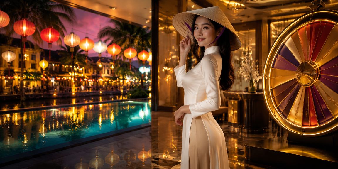 Bàn roulette tại Huế với chiếc nón lá truyền thống Việt Nam bên cạnh, không gian casino đặc trưng